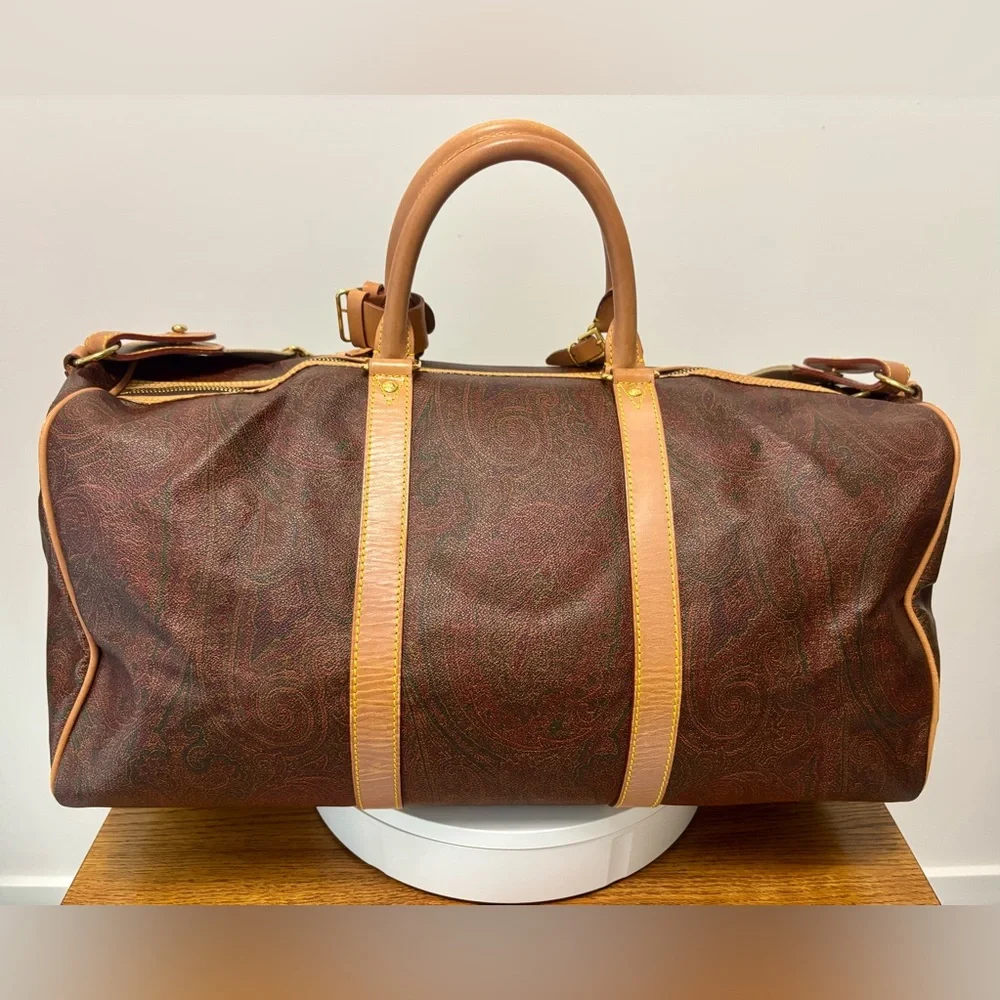ETRO Milano Red Paisley Boston Bandolier Weekend Bag: Cuff/Strap/Lock & Keys